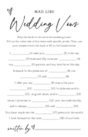 Mad Libs Wedding Vows Front