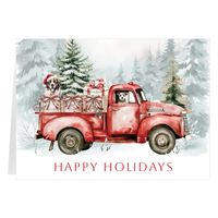 Dogs in Red Christmas Truck