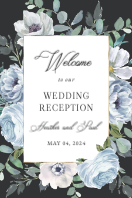(24 x 36) Dusty Blue Floral with Gold